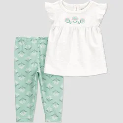 Carter's Just One You®️ Baby Girls' 2pc Floral Ruffle Tank and Leggings Set- Green 12M