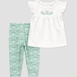 Carter's Just One You®️ Baby Girls' 2pc Floral Ruffle Tank and Leggings Set- Green 18M