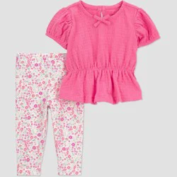 Carter's Just One You® Baby Girls' 2pc Peplum Short Sleeve and Floral Leggings Set - Pink 9M