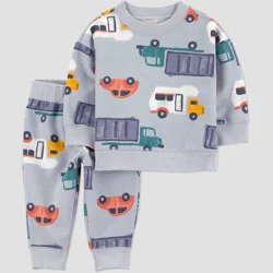 Carter's Just One You® Baby Boys' 2pc Trucks Sweatshirt and Jogger Pants Set - Gray 12M