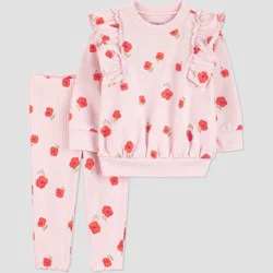 Carter's Just One You® Baby Girls' 2pc Long Sleeve Floral Ruffle Sweatshirt and Leggings Set - Pink 3M