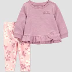 Carter's Just One You® Baby Girls' 2pc Always Smiling Sweatshirt and Floral Leggings Set - Purple 12M
