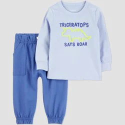 Carter's Just One You® Baby Boys' 2pc Neon Dinosaur Sweatshirt and Jogger Pants Set- Blue 9M