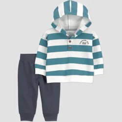 Carter's Just One You® Baby Boys' 2pc Playground Crew Striped Hooded Sweatshirt and Jogger Pants Set - Gray 6M