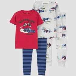 Carter's Just One You® Toddler Boys' 4pc Cotton Snug Fit Race Car Pajama Set - Gray/Red3T