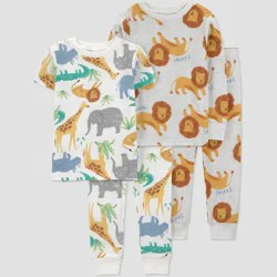 Carter's Just One You® Toddler Boys' 4pc Cotton Snug Fit Safari Pajama Set - Brown/Gray 12M