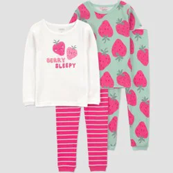 Carter's Just One You® Toddler Girls' 4pc Cotton Snug Fit Strawberry Pajama Set - Pink 3T