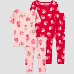 Carter's Just One You® Toddler Girls' Valentine's Day 4pc Cotton Snug Fit Hearts/Sweets Pajama Set - Red/Pink 2T