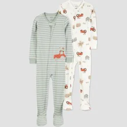 Carter's Just One You® Toddler Boys' 2pk CottonFarm/Tractor Pajama Set - Ivory/Sage Green 18M