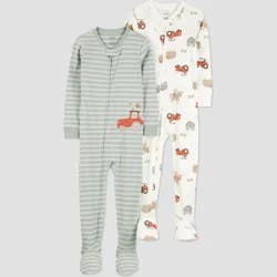 Carter's Just One You® Toddler Boys' 2pk Cotton Farm/Tractor Pajama Set - Ivory/Sage Green 2T