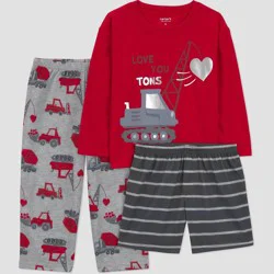 Carter's Just One You® Toddler Boys' Valentine's Day 3pc Love You Tons Construction Pajama Set - Gray/Red 18M