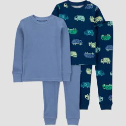 Carter's Just One You® Toddler Boys' 4pc Cotton Snug Fit Recycling Trucks Pajama Set - Blue 12M