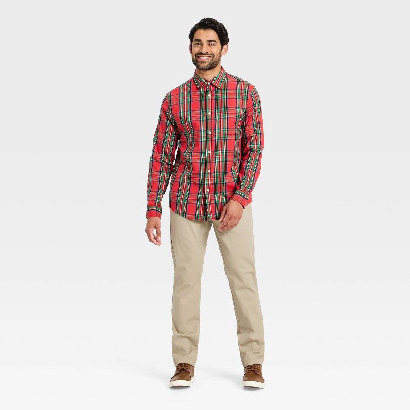 slide 3 of 3, Men's Plaid Holiday Shirt - Goodfellow & Co™ Red S, 1 ct