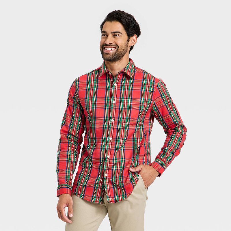 slide 1 of 3, Men's Plaid Holiday Shirt - Goodfellow & Co™ Red XL, 1 ct