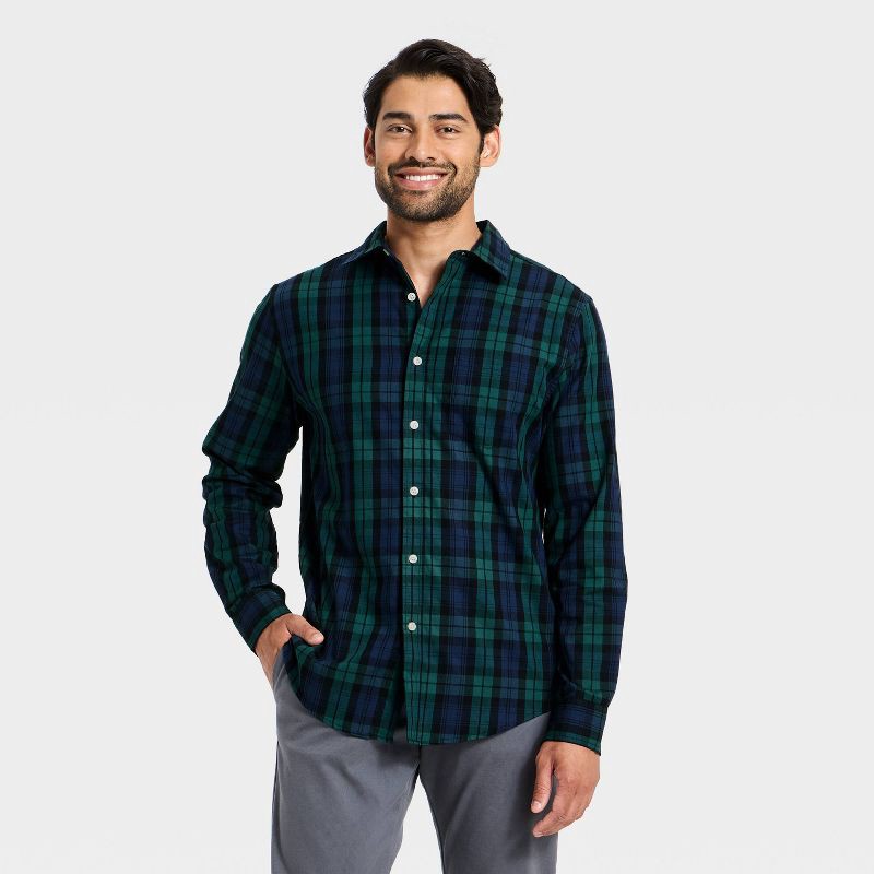 slide 1 of 3, Men's Plaid Holiday Shirt - Goodfellow & Co™ Green XL, 1 ct
