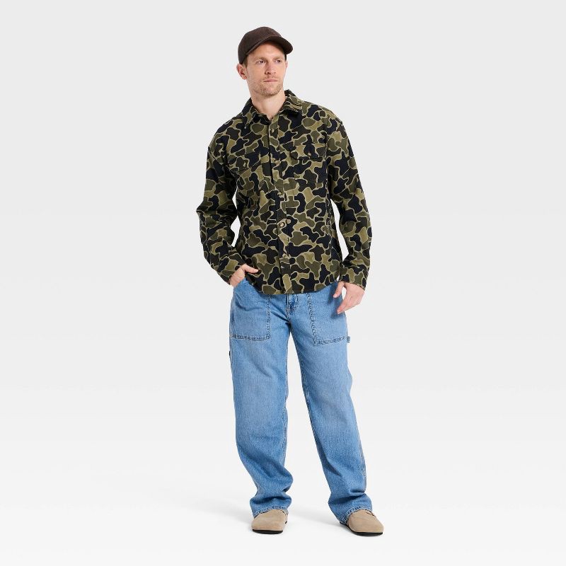 slide 3 of 3, Men's Camo Print Vintage Utility Shirt - Goodfellow & Co™ Olive Green M, 1 ct
