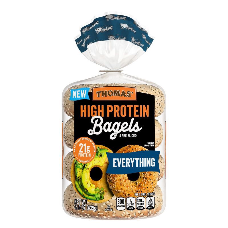 slide 8 of 8, Thomas High Protein Everything Bagels - 15.5oz/4ct, 4 ct; 15.5 oz