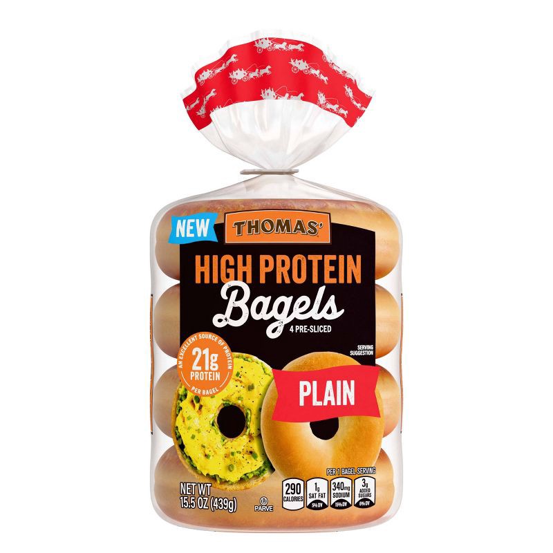 slide 8 of 8, Thomas High Protein Plain Bagels - 15.5oz/4ct, 4 ct; 15.5 oz