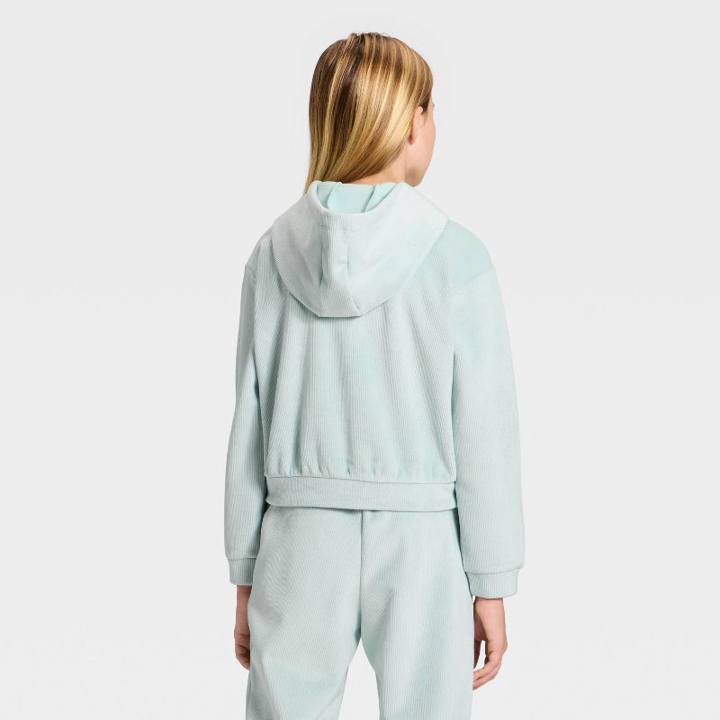 slide 2 of 3, Girls' Cozy Ribbed Hoodie - All In Motion™ Light Mint Green XS, 1 ct