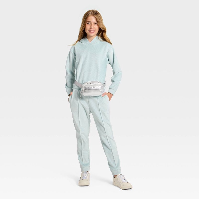 slide 3 of 3, Girls' Cozy Ribbed Hoodie - All In Motion™ Light Mint Green XS, 1 ct