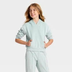 Girls' Cozy Ribbed Hoodie - All In Motion™ Light Mint Green XS