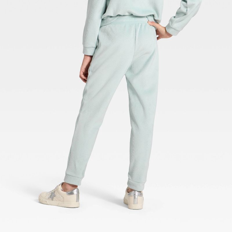 slide 2 of 3, Girls' Cozy Ribbed Jogger Pants - All In Motion™ Light Mint Green XS, 1 ct