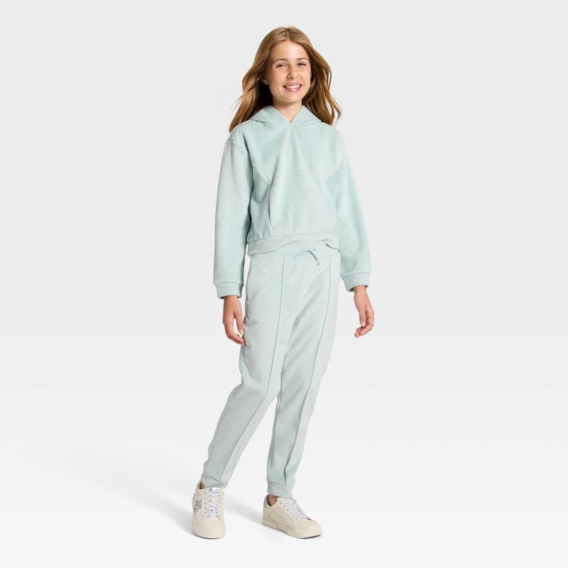 slide 3 of 3, Girls' Cozy Ribbed Jogger Pants - All In Motion™ Light Mint Green M, 1 ct
