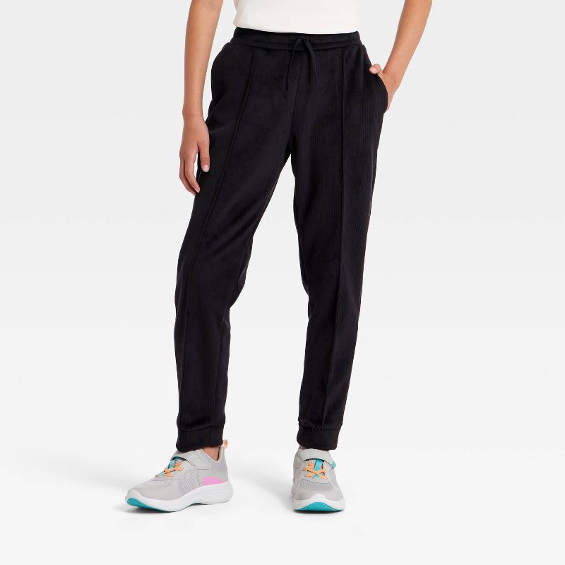 slide 1 of 3, Girls' Cozy Ribbed Jogger Pants - All In Motion™ Black L, 1 ct
