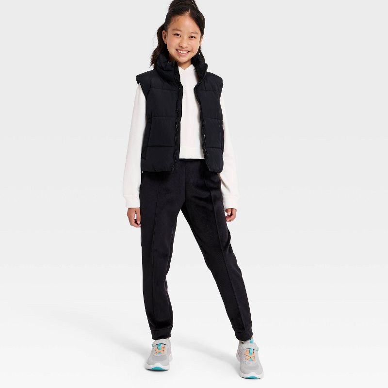slide 3 of 3, Girls' Cozy Ribbed Jogger Pants - All In Motion™ Black XL, 1 ct