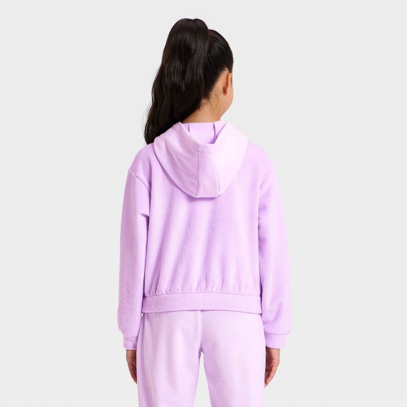 slide 2 of 3, Girls' Cozy Ribbed Hoodie - All In Motion™ Lilac Purple S, 1 ct