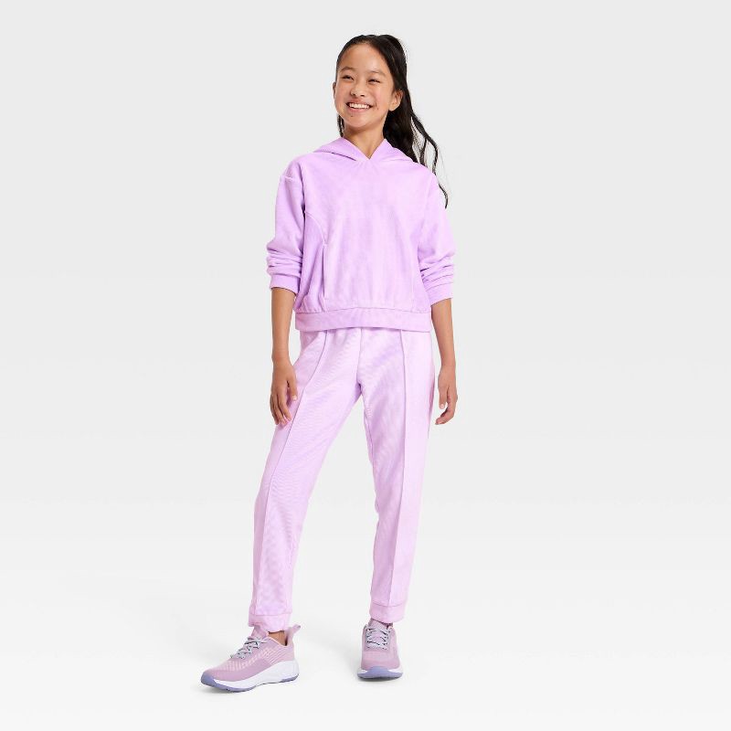 slide 3 of 3, Girls' Cozy Ribbed Hoodie - All In Motion™ Lilac Purple S, 1 ct