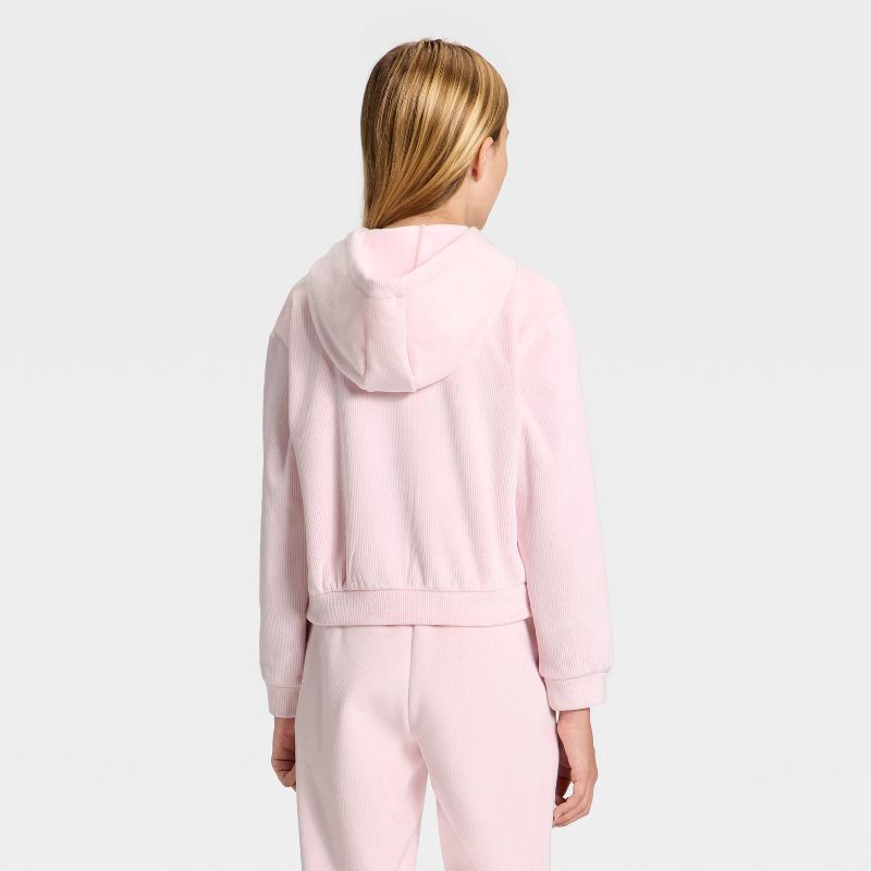 slide 2 of 3, Girls' Cozy Ribbed Hoodie - All In Motion™ Light Pink M, 1 ct