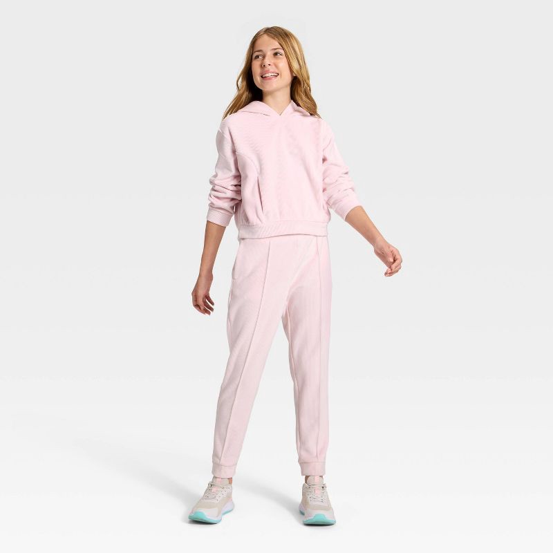 slide 3 of 3, Girls' Cozy Ribbed Hoodie - All In Motion™ Light Pink L, 1 ct