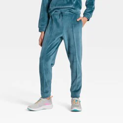 Girls' Cozy Ribbed Jogger Pants - All In Motion™ Dark Teal Blue M