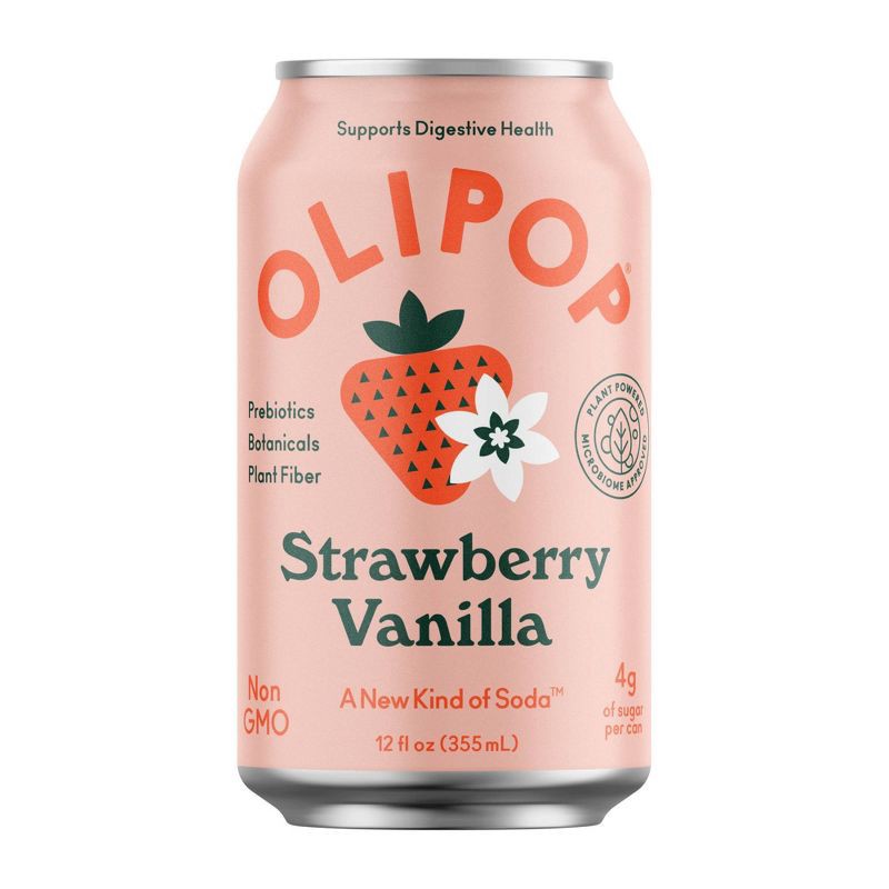 slide 1 of 7, OLIPOP Strawberry Vanilla Soda - 12 fl oz can, 12 fl oz