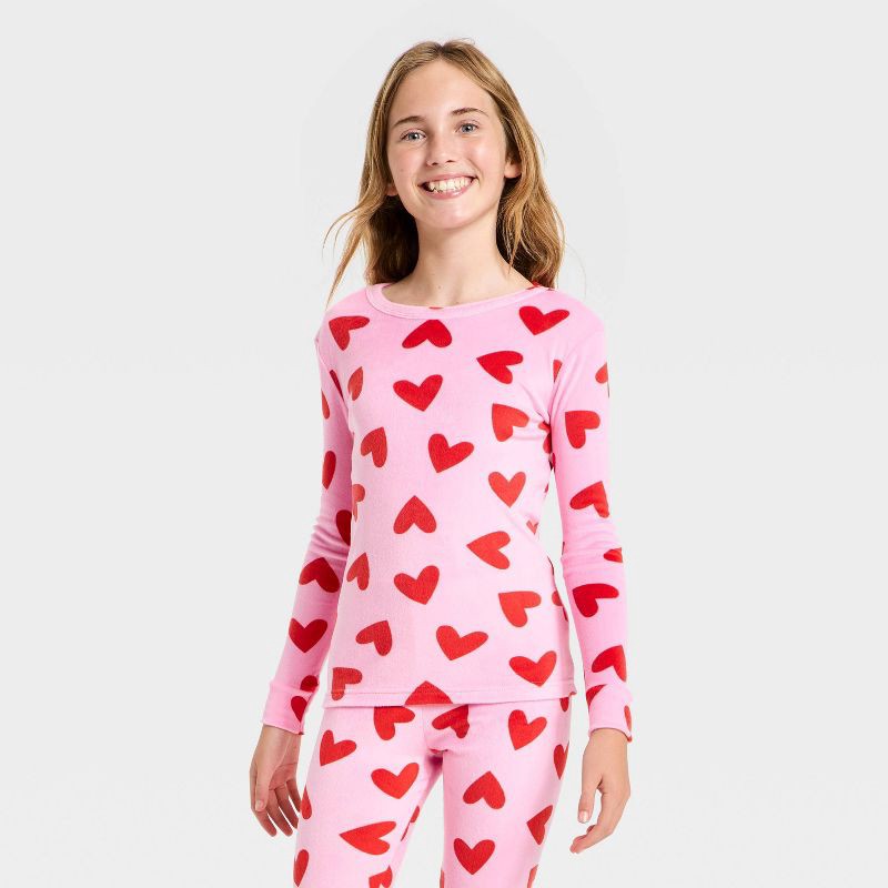 slide 3 of 4, Kids' Valentine's Day 'Hearts' Snuggly Soft Pajama Set - Cat & Jack™ Pink 10, 1 ct