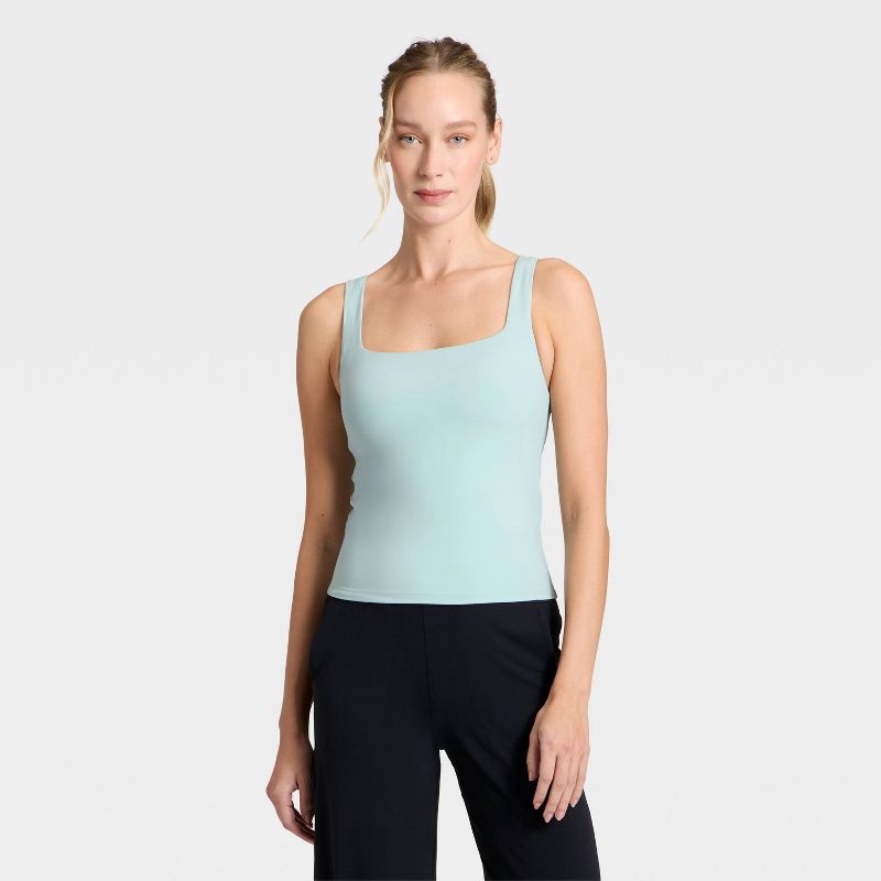 slide 1 of 5, Women's Everyday Soft Square Neck Support Tank Top - All In Motion™ Light Aqua Blue L, 1 ct