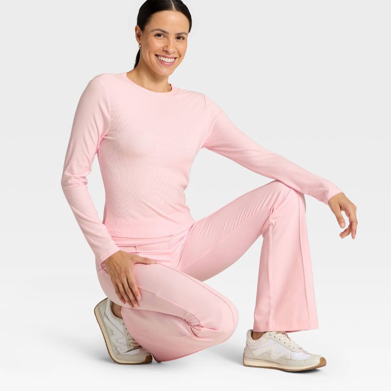 slide 3 of 5, Women's Modal Ribbed Long Sleeve Top - All In Motion™ Pink M, 1 ct