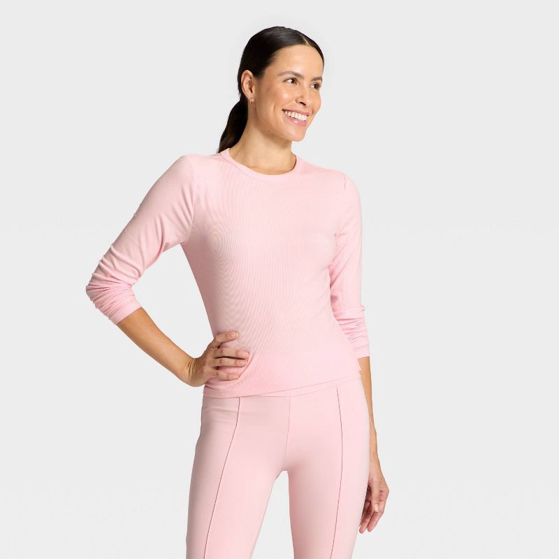 slide 1 of 5, Women's Modal Ribbed Long Sleeve Top - All In Motion™ Pink M, 1 ct