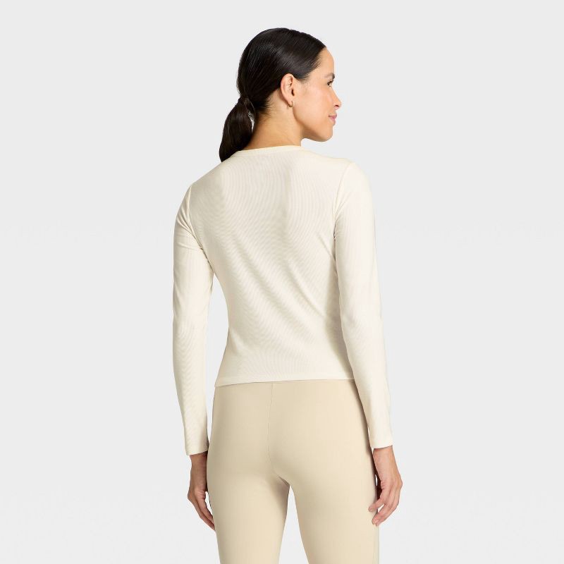 slide 2 of 5, Women's Modal Ribbed Long Sleeve Top - All In Motion™ Cream XS, 1 ct