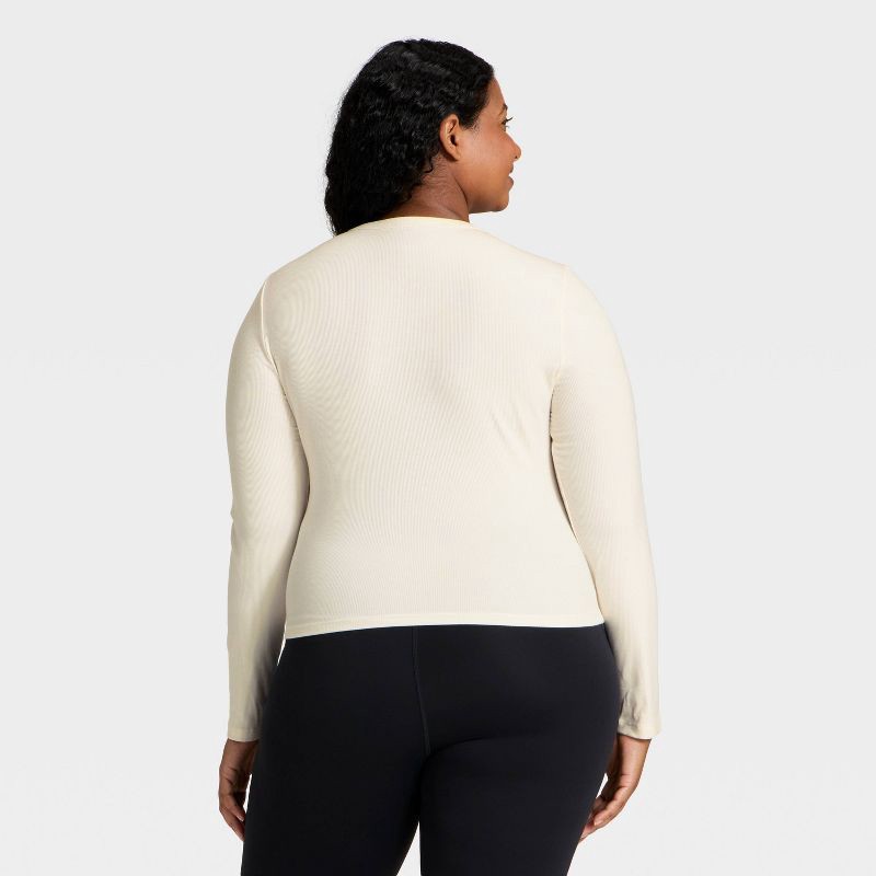 slide 5 of 5, Women's Modal Ribbed Long Sleeve Top - All In Motion™ Cream L, 1 ct