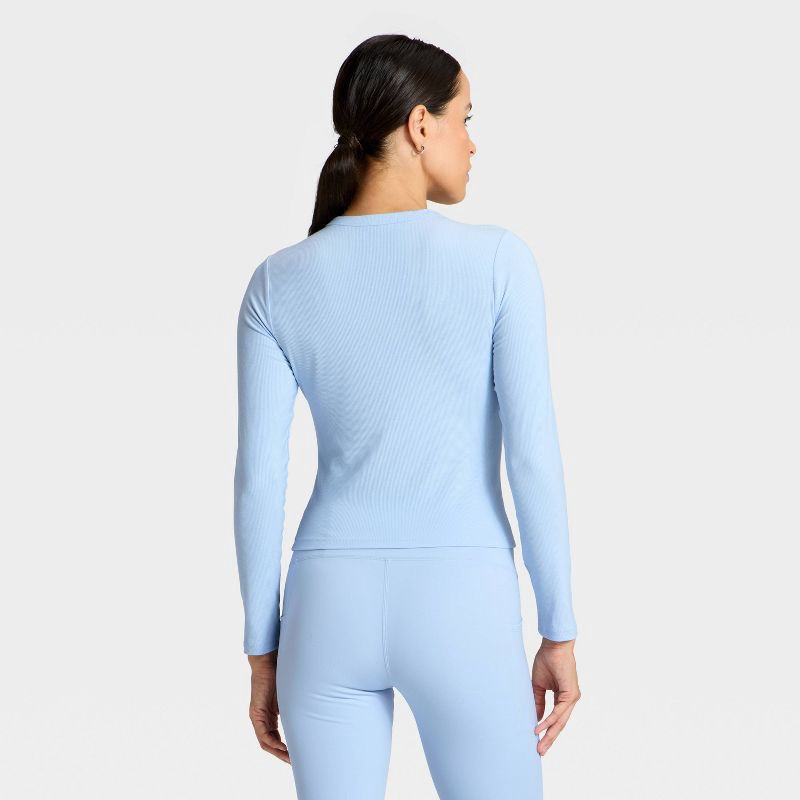 slide 2 of 5, Women's Modal Ribbed Long Sleeve Top - All In Motion™ Blue L, 1 ct