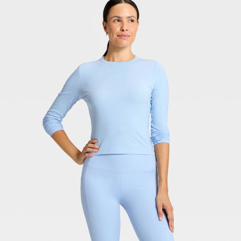 slide 3 of 5, Women's Modal Ribbed Long Sleeve Top - All In Motion™ Blue XXL, 1 ct