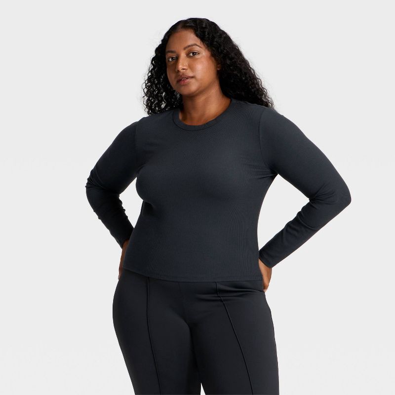 slide 4 of 5, Women's Modal Ribbed Long Sleeve Top - All In Motion™ Black XL, 1 ct
