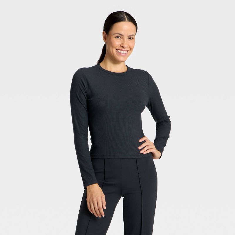 slide 1 of 5, Women's Modal Ribbed Long Sleeve Top - All In Motion™ Black XL, 1 ct