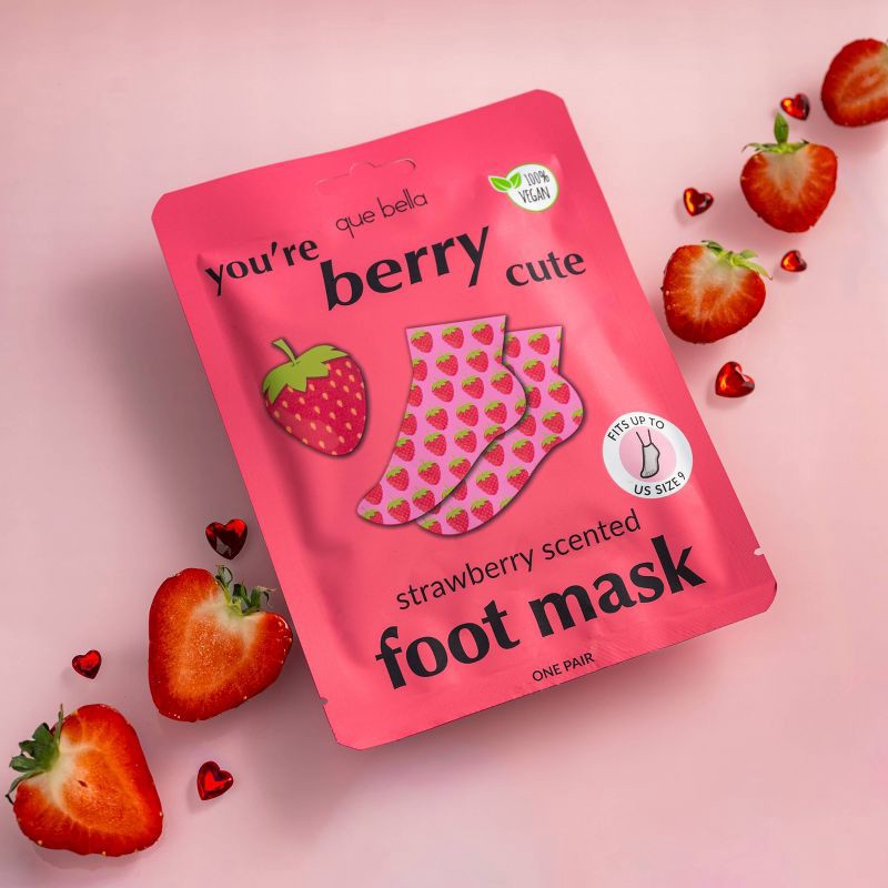 slide 2 of 3, Que Bella You're Berry Cute Strawberry Foot Mask, 1 ct