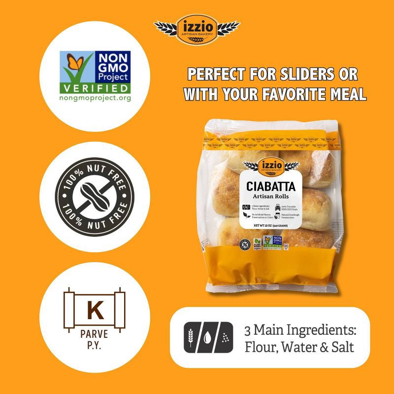 slide 4 of 5, Izzio Artisan Bakery Ciabatta Rolls - 12oz/6ct, 6 ct; 12 oz