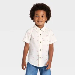 Toddler Boys' Valentine's Day 'XO' Short Sleeve Button-Down Shirt - Cat & Jack™ Cream 5T