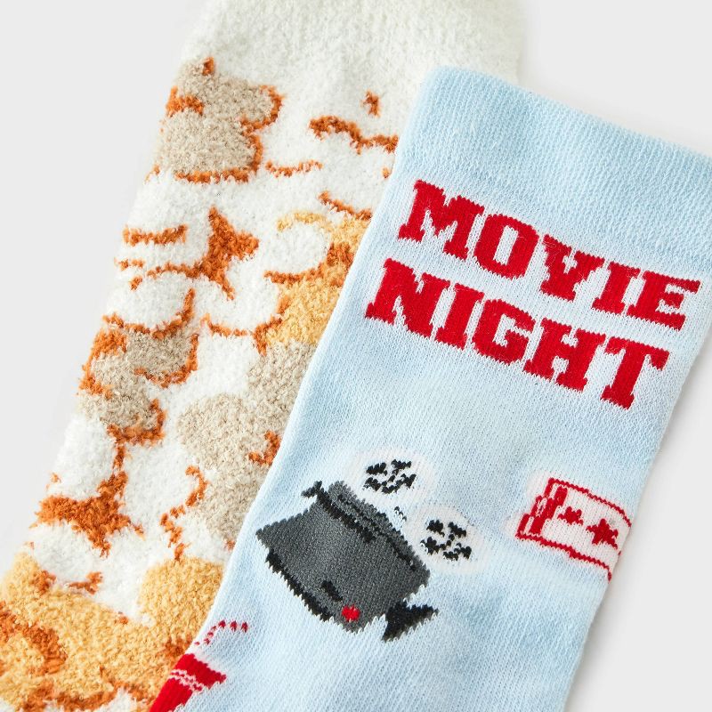 slide 3 of 4, Women's Popcorn Christmas 2pk Cozy Crew Socks - Ivory/Yellow/Blue 4-10, 2 ct