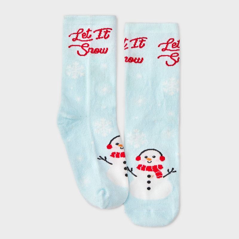 slide 2 of 3, Kid's 'Let It Snow' Snowman Christmas Crew Socks - Light Blue/White/Red 2-5, 1 ct